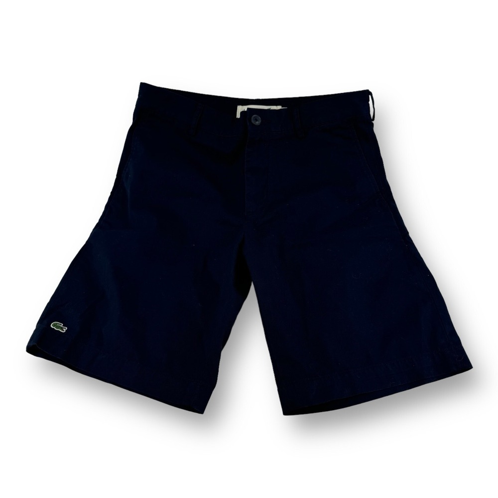 Lacoste Navy Blue Classic Fit Flat Front Cotton Shorts Mens Size 30X10‎